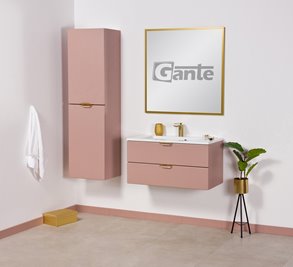 Szafka łazienkowa pudrowy róż z umywalką złoty uchwyt 80 cm Magnolia Gante