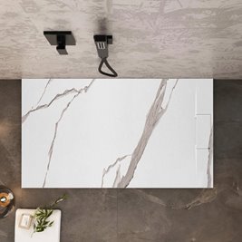 Brodzik prostokątny biały struktura kamienia smc 100x80 Bazalt Carrara White Rea