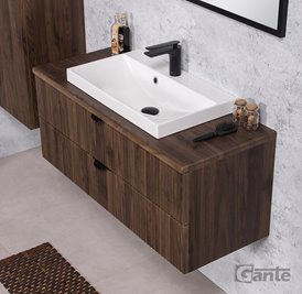 Szafka łazienkowa z lamelami wisząca z umywalką nablatową 100 cm 39/2 Victa Lamello kolor orzech