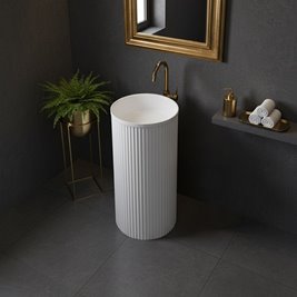 Umywalka wolnostojąca ceramiczna ryflowana okrągła biała 86x40 cm SCOT3-WH-WOF-860