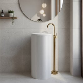 Umywalka wolnostojąca ceramiczna ryflowana okrągła biała 86x40 cm SCOT3-WH-WOF-860