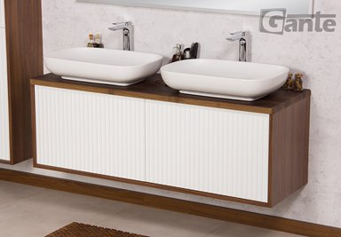 Szafka łazienkowa wisząca z umywalkami dąb wenge/biały mat 140 cm Venus Gante