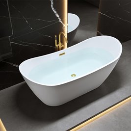 Wanna wolnostojąca biała przelew oraz korek złoty szczotkowany 170 cm Rica Hydrosan