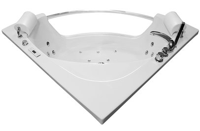 Wanna z hydromasażem narożna 135x135 cm MO-0057 podwójny biały zagłówek