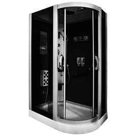 Kabina prysznicowa z hydromasażem na niskim brodziku czarne ścianki 120x85 prawa MO-18220