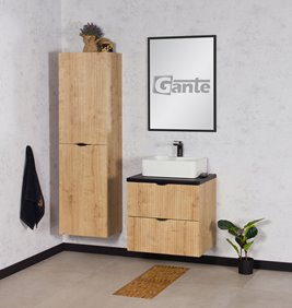 Szafka łazienkowa z białą umywalką wisząca dąb naturalny 60 cm Brendo Gante