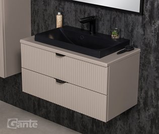 Szafka łazienkowa z lamelami wisząca z czarną nablatową umywalką 80 cm 39/2 Victa Lamello kolor fume mat