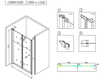 Drzwi prysznicowe łamane do wnęki 130 cm czarny profil SH01F