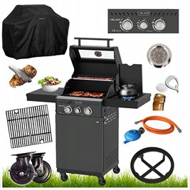 Grill gazowy ZEUS-A kolor czarny ruszt żeliwny moc 8,5 kW + pokrowiec + palnik boczny