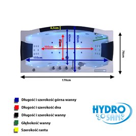Wanna z hydromasażem przyścienna 170x76 cm Uran 931 Hydrosan