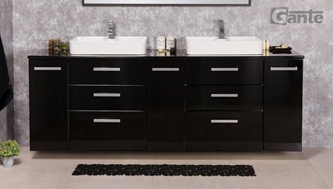 Czarna Szafka wisząca z dwiema umywalkami 210 cm LUNAC3 seria Fokus C