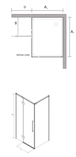 Złota prostokątna kabina prysznicowa 100x80 cm BK248T08/10ZL Fresh Line Lewa