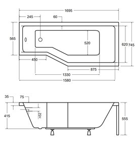 Wanna prostokątna Integra 170 Prawa Besco